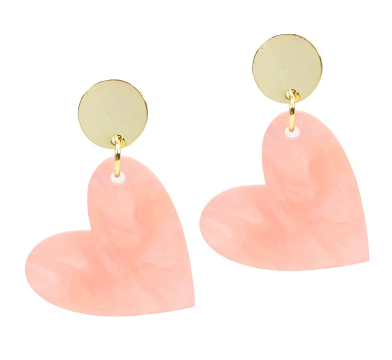 Rings with claw-set moonstone for mystique -Peach Swirl Heart Earring