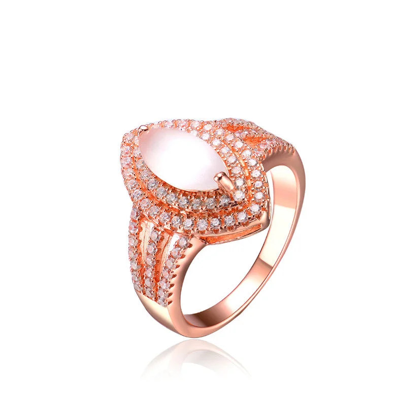 Rings with lotus flower engravings for peace -GENEVIVE Sterling Sivlver Rose Gold Plated Cubic Zirconia Coctail Ring