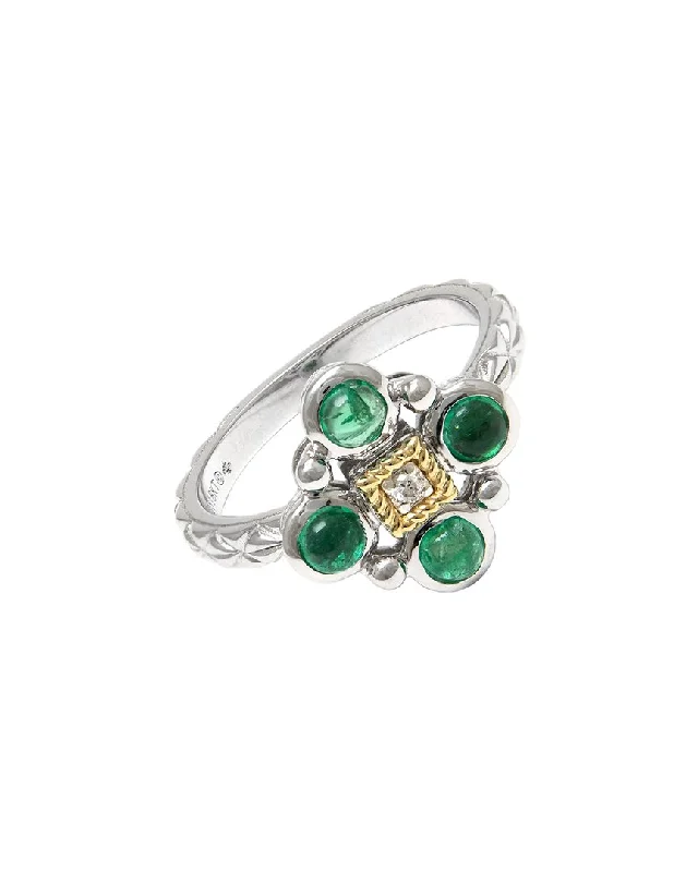 Rings with aventurine gems for green luck -Andrea Candela Bizantino 18K & Silver 0.60 ct. tw. Diamond & Emerald Ring