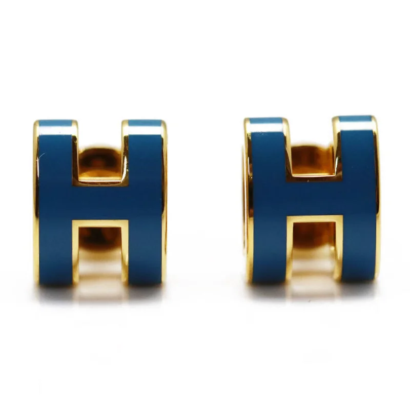 Adjustable Stud Earrings for Custom Fit -Hermes Pop H blue Jean   Plating Lacquer Stud Earrings (Pre-Owned)