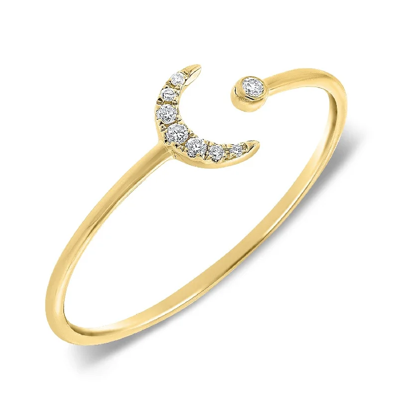 Rings with pink sapphire for delicate charm -Diamond Moon Ring 14k Gold by Joelle Collection