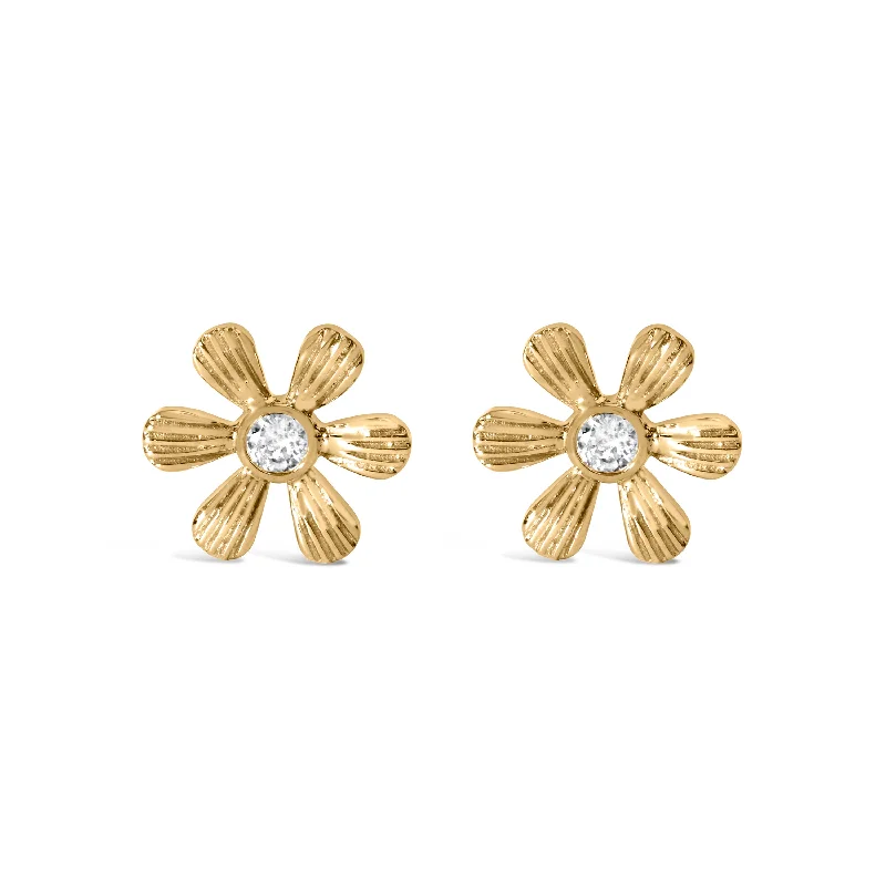 Stud Earrings with Infinity Symbols -10K Yellow Gold Bezel Set Diamond Accent Hammered Finish Floral Stud Earrings