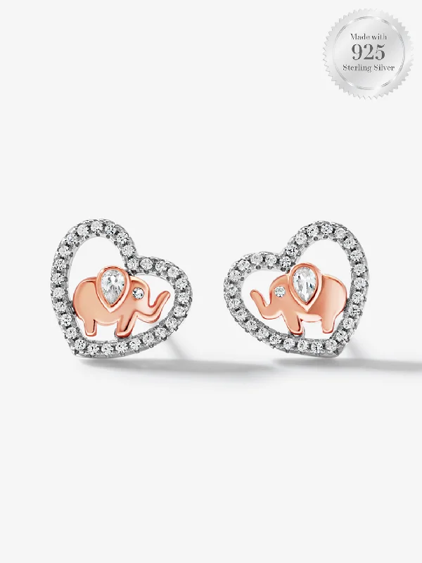 Stud Earrings for Gym Workout -Sparkling Heart Two Tone Elephant Stud Earrings