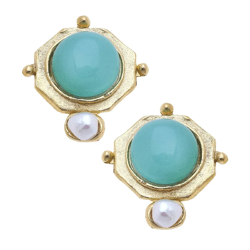 Stud Earrings for Festival Style -Susan Shaw Becca Stud Earrings in Aqua Quartz