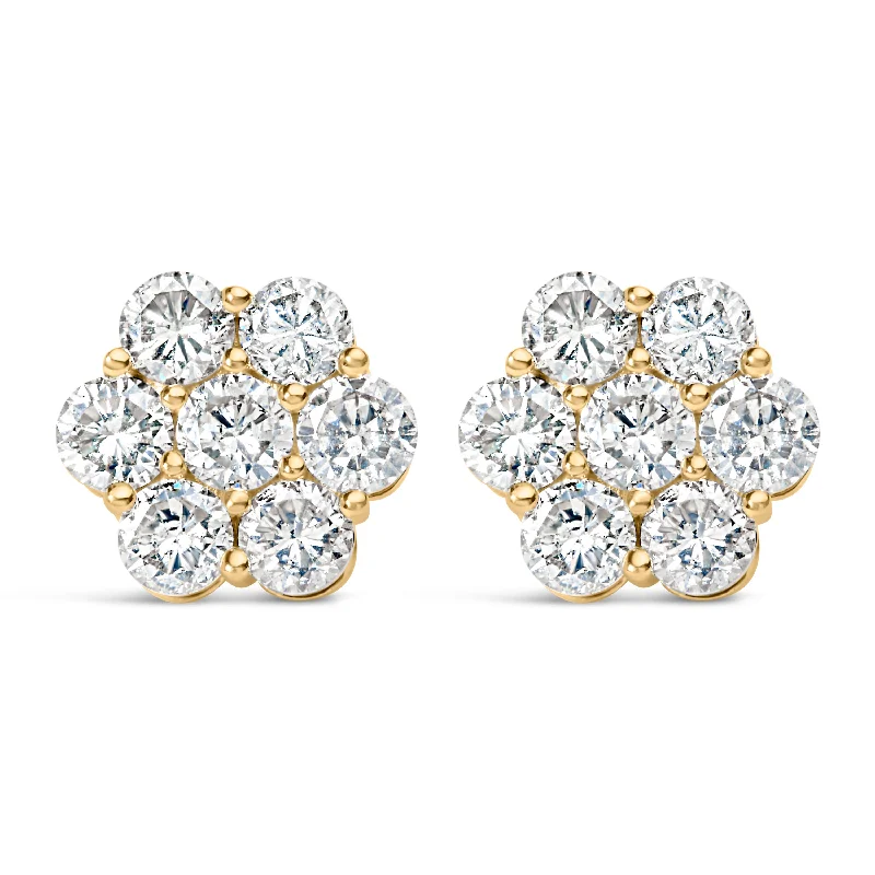 Stud Earrings for Fitness Activities -14K Yellow Gold 5.0 Cttw 7 Stone Floral Cluster Lab Grown Diamond Stud Earrings with Screw Backs