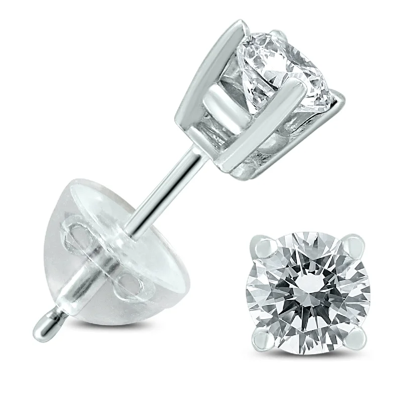 Heart Shaped Stud Earrings for Love -.65Ctw Round Diamond Solitaire Stud Earrings In 14K White Gold With Silicon Backs