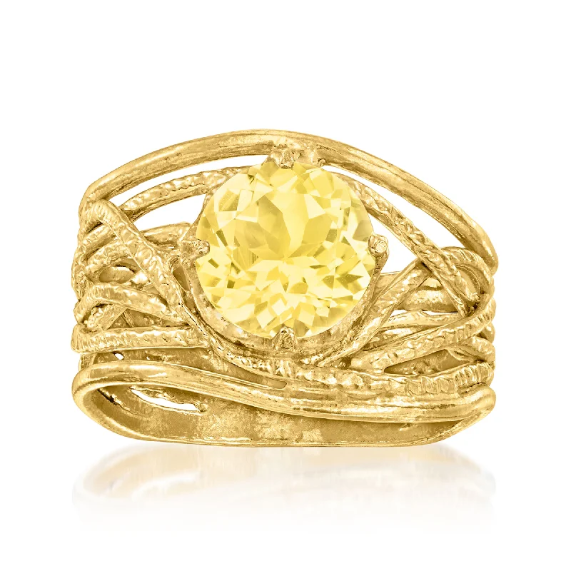 Handcrafted rings with raw emerald rough stones -Ross-Simons Citrine Textured Openwork Ring in 18kt Gold Over Sterling