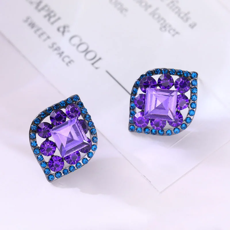 Stud Earrings for Yoga Session -Wholesale S925 Silver Needle Inlaid Zirconia Diamond Purple Stud Earrings