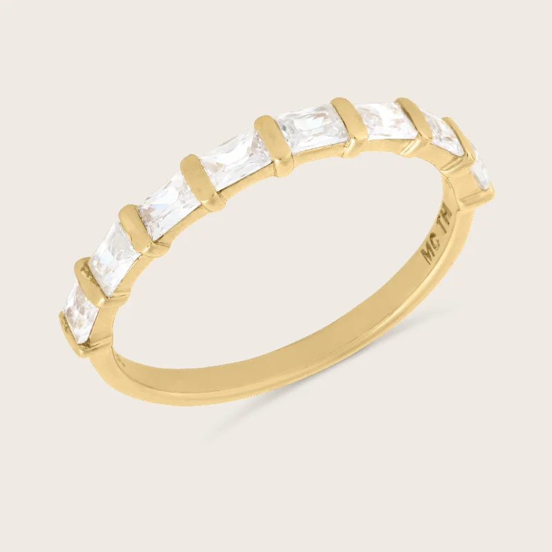 Rings with floral halo diamond arrangements -18k Gold Vermeil Baguette CZ Half Eternity Band Ring