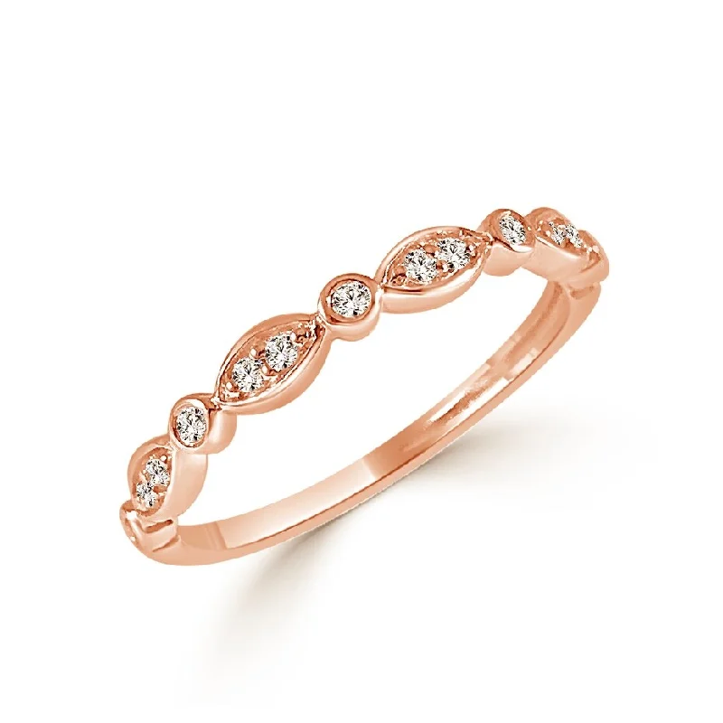 Rings with tiger eye bands for warmth -Joelle Collection Diamond Ring 14k Rose Gold 3/4 Way Around Band 1/10 ct TDW