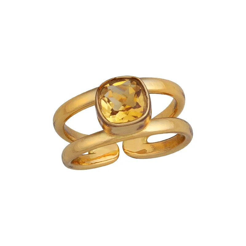 Rings with oxidized bands for vintage edge -Alchemia Citrine Double Band Cuff Ring