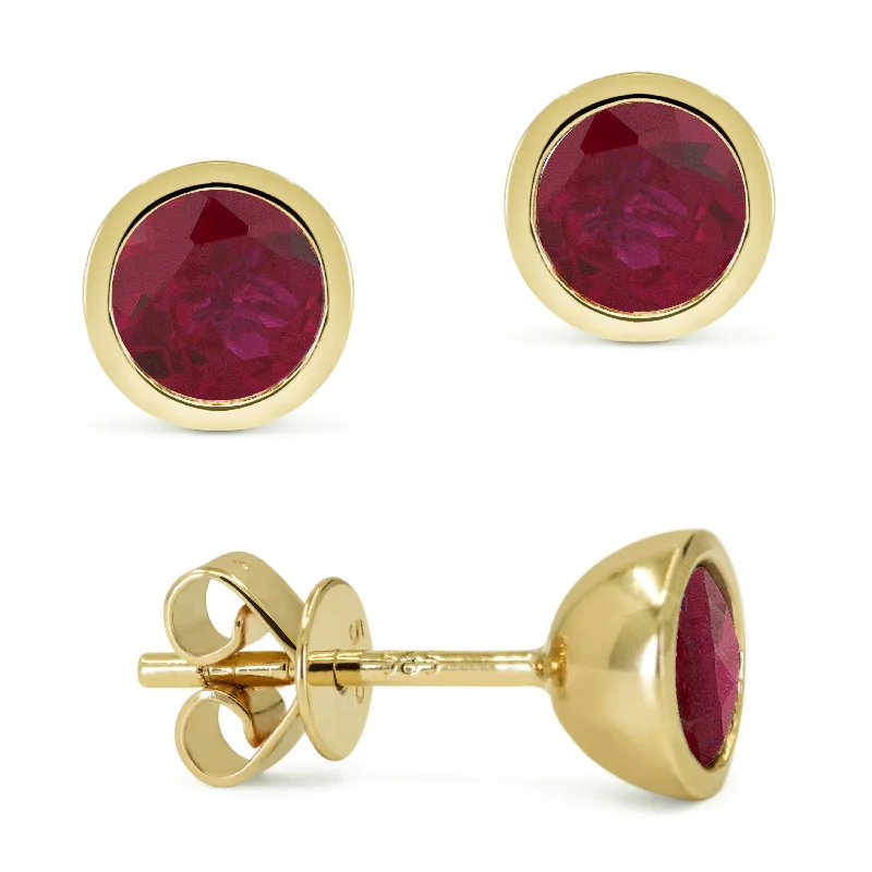 Stud Earrings with Keyhole Designs -6.5 16.9 Mm 1.76Ct Created Ruby Stud Earrings In 14K Yellow Gold