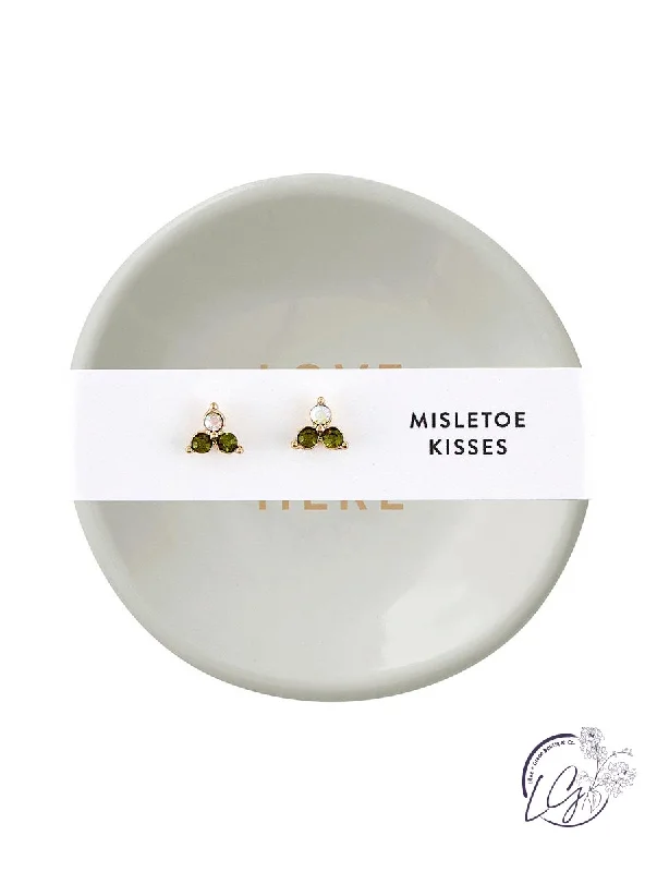 Leverback Stud Earrings for Comfort -Holiday Stud Earrings & Trinket Tray Sets - Mistletoe Kiss