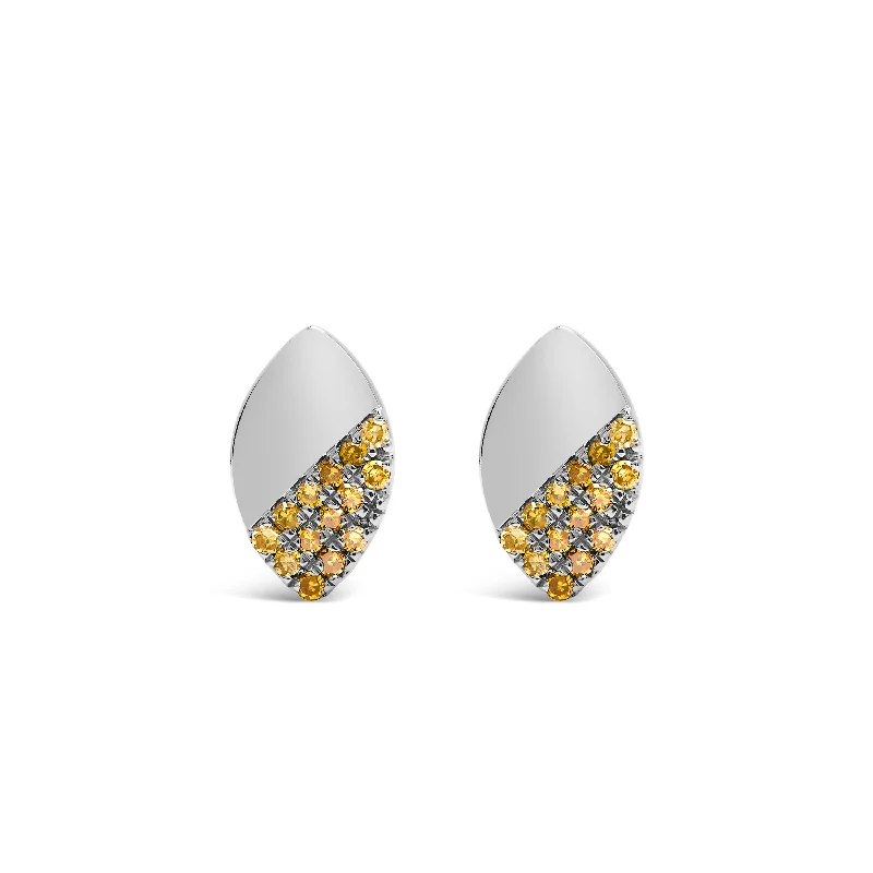 Stud Earrings with Animal Motifs -925 Sterling Silver 1/6 Cttw Yellow Diamond and Mirror Polish Pear Shape Stud Earrings