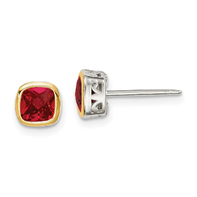 Nickel Free Stud Earrings for Safety -Curata 925 Sterling Silver With 14k Accent 6.5mmCreated Ruby Square Stud Earrings