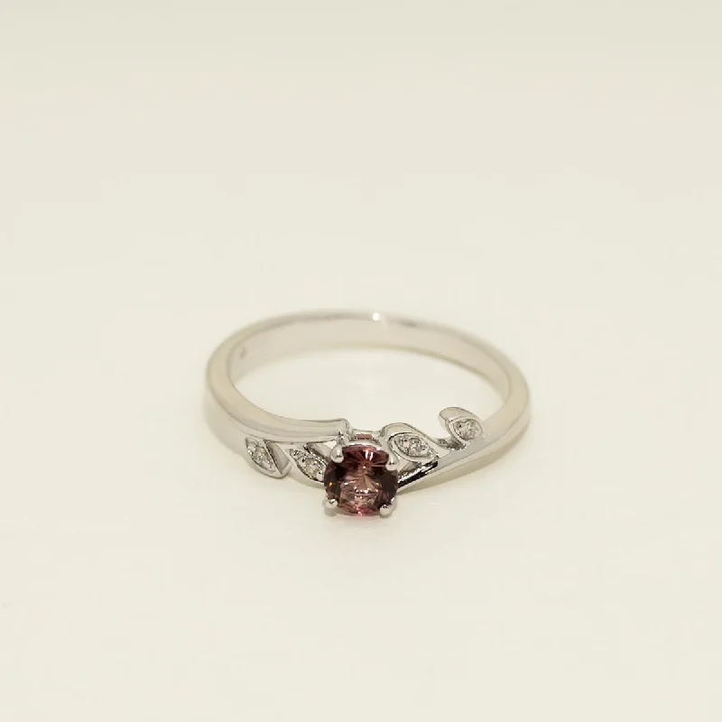 Rings with polished onyx for sleek contrast -Maine Pink Tourmaline Ring in 14kt White Gold with Diamonds (.02ct tw)