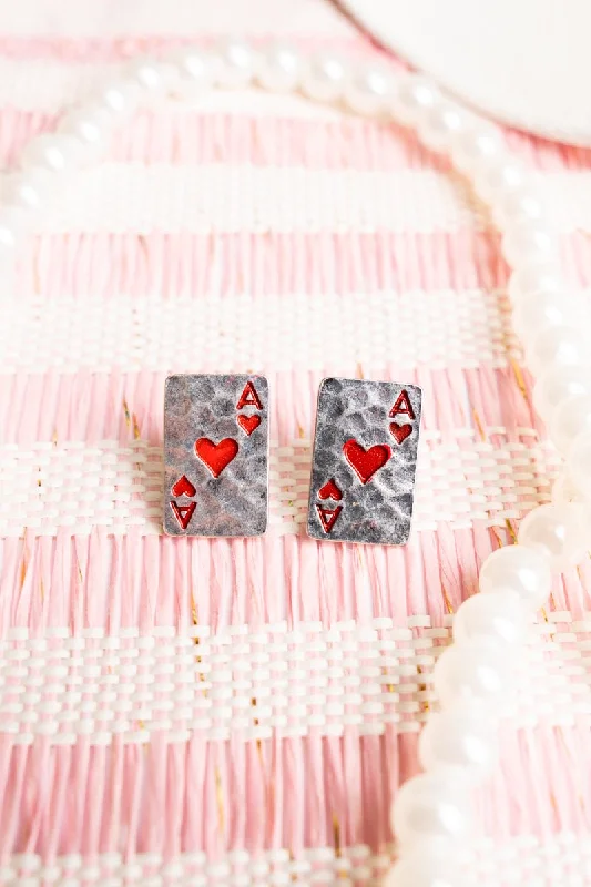 Floral Stud Earrings with Petals -TIPI Heart Ace Card Enamel Stud Earrings