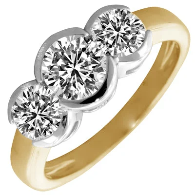 Rings with twisted rose gold band designs -Diamond Three Stone Bezel Ring in 14kt Yellow Gold (1ct tw)