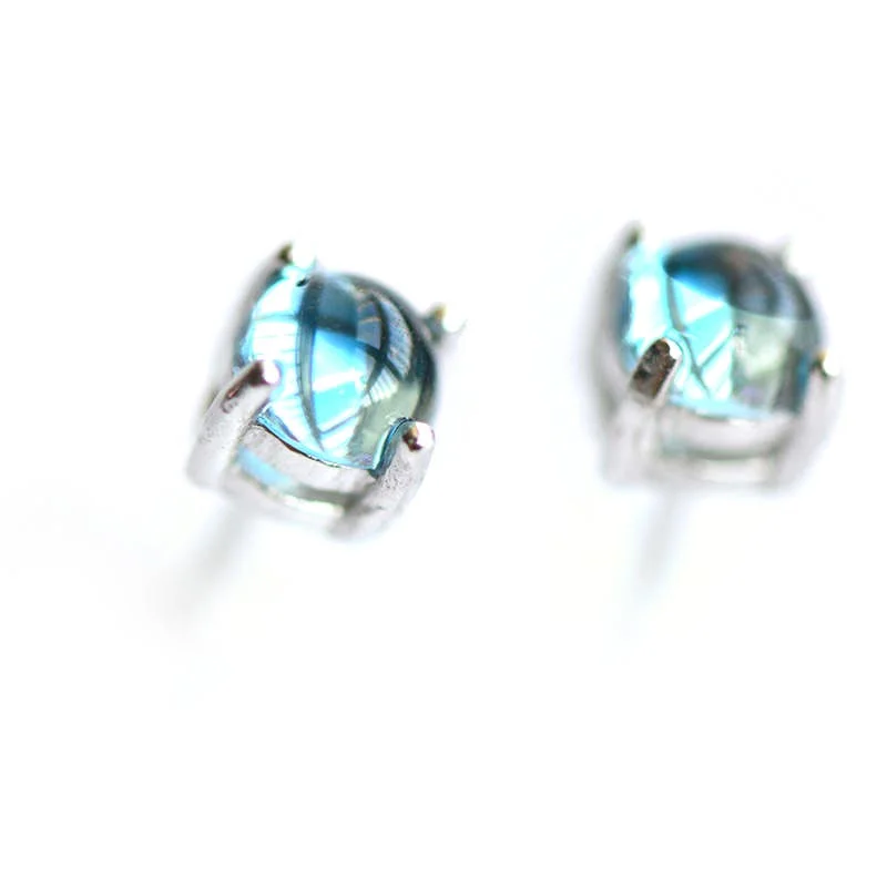 Stud Earrings with Vine Designs -Blue Topaz Stud Earrings in White Gold Plated Sterling Silver November Birthstone Handmade Jewelry