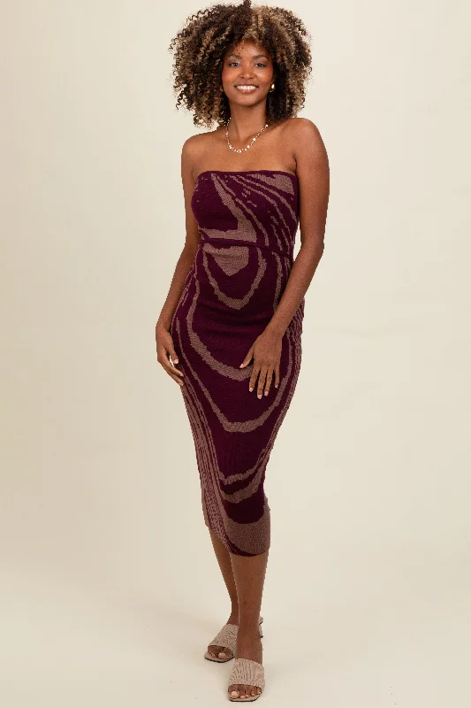 Denim Dresses for Casual Style -Purple Printed Strapless Cutout Fitted Maxi Dress