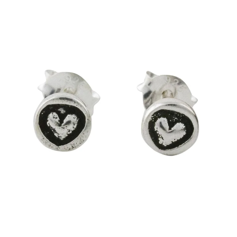 Stud Earrings with Wave Designs -NOVICA Little Heart, Sterling silver stud earrings - 0.2*0.2