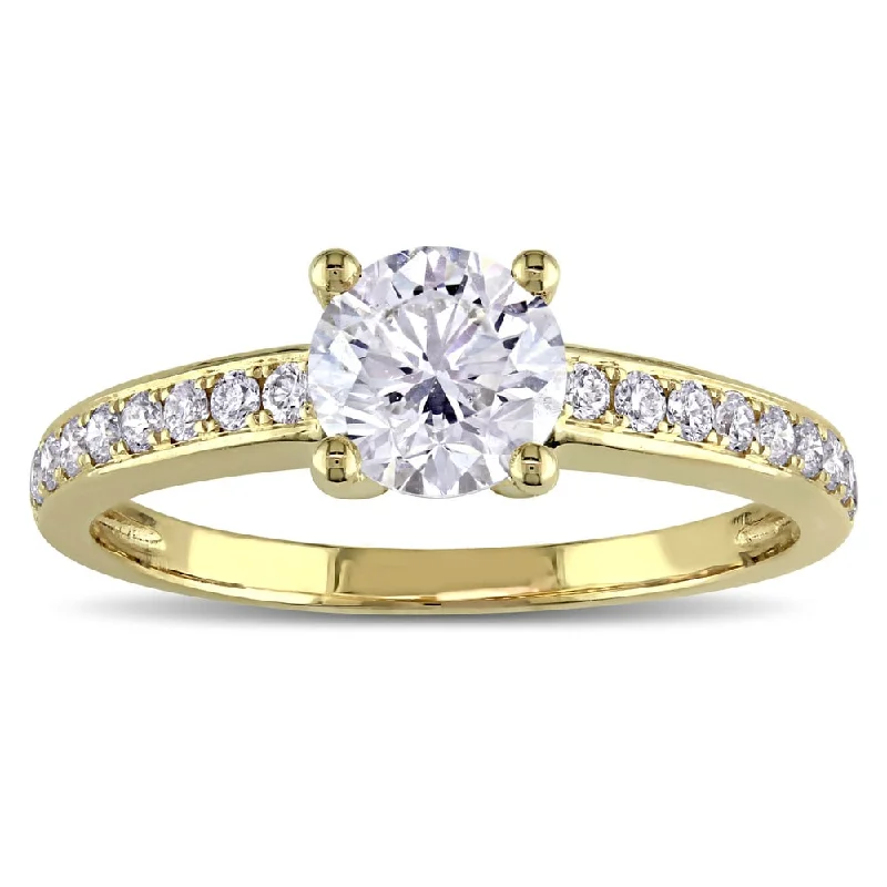 Rings with herkimer diamonds for raw clarity -Miadora 14k Yellow Gold Certified 1-1/6ct TDW Diamond Engagement Ring (GIA) - White