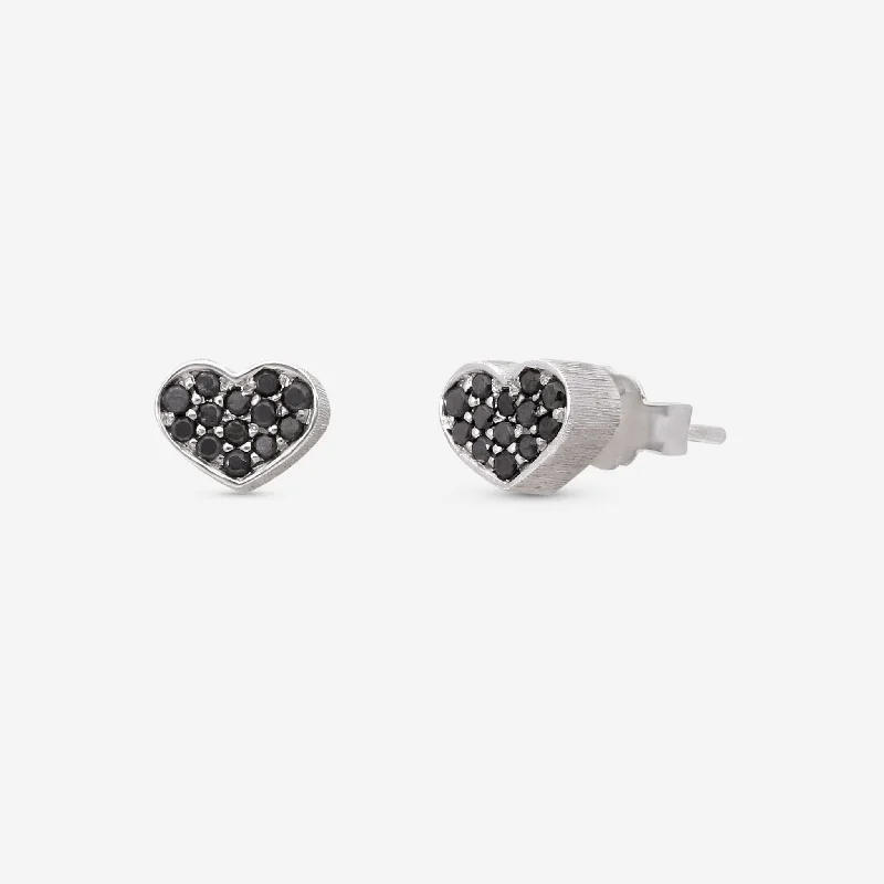 Stud Earrings with Crystals -Nanis 18K White Gold Black Diamond Stud Earrings OS2-506