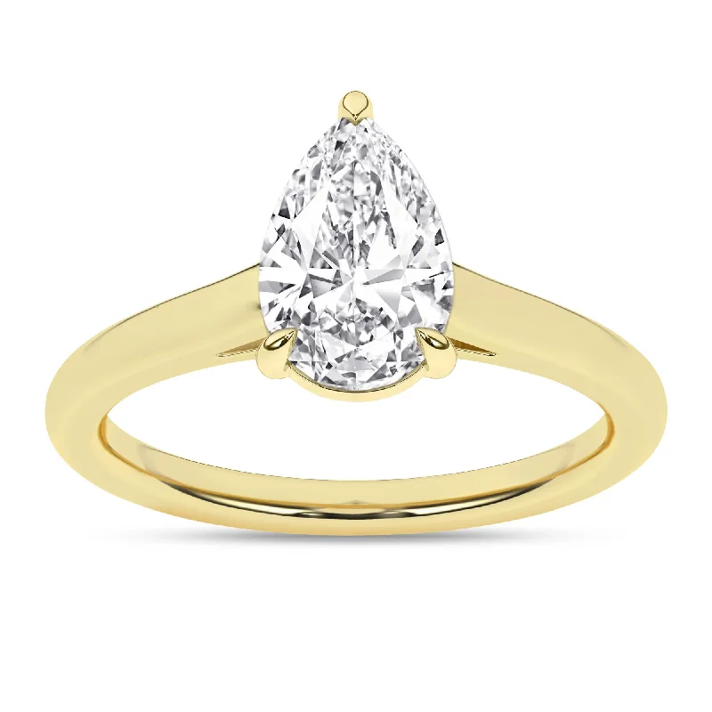 Rings with knot motifs for symbolic love -14K Yellow Gold Lab Grown 1.49ct Pear Diamond Solitaire Engagement Ring