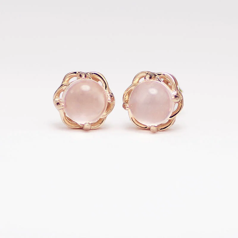 Stud Earrings for Anniversary -Rose Quartz Crystal Stud Earrings in 18K Gold Plated Sterling Silver Gemstone Jewelry Accessories Gifts Women