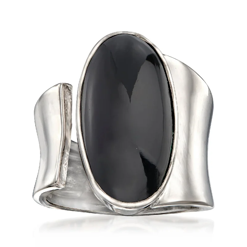 Rings with sunstone gems for fiery sparkle -Ross-Simons Black Onyx Wrap Ring in Sterling Silver