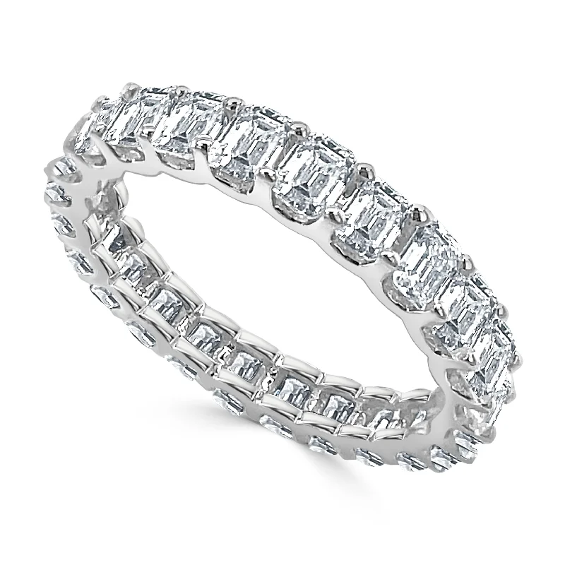 Rings with lotus flower engravings for peace -Joelle Collection Emerald Cut 3ct Diamond Eternity Band Ring for Her - 14K White Gold Szie 6.5