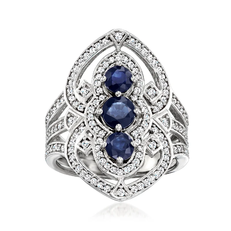 Rings with birthstone clusters for personalization -Ross-Simons Sapphire and . Diamond Ring in Sterling Silver