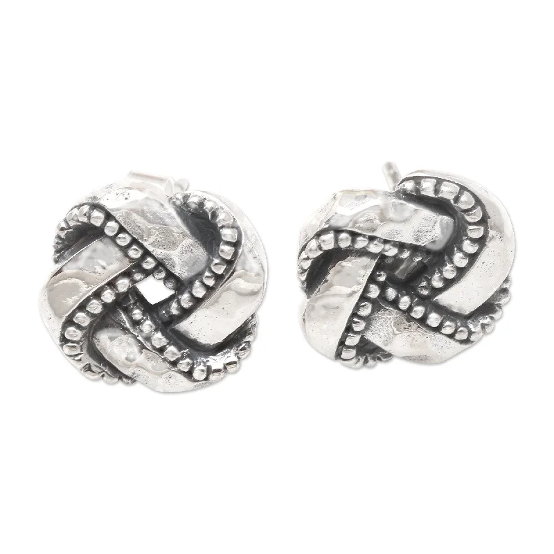 Stud Earrings with Gemstones and Beads -Novica Handmade Woven Pandanus Sterling Silver Stud Earrings