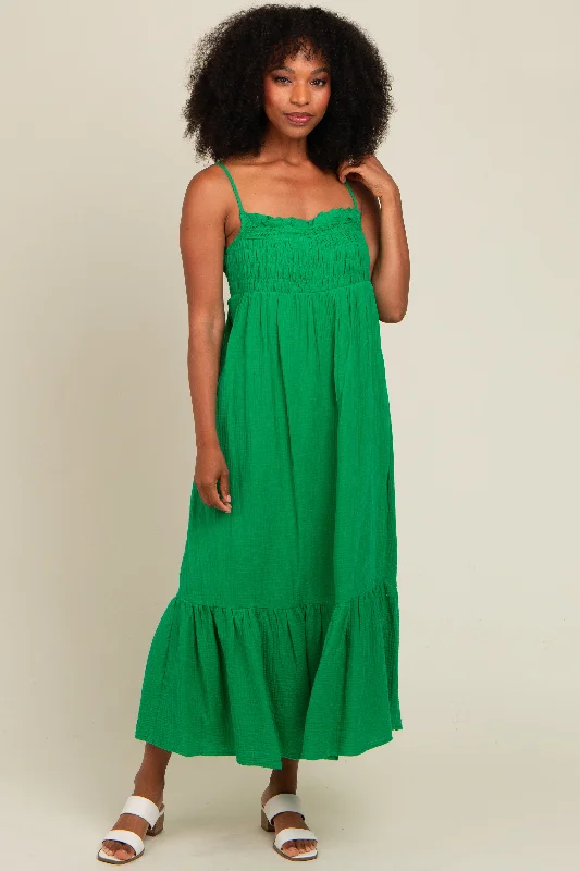 Vintage Dresses for Nostalgia -Green Smocked Maxi Dress