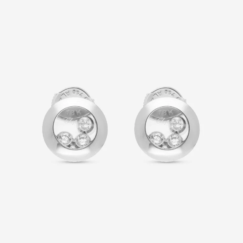 Stud Earrings for Office Wear -Chopard Happy Curves 18K White Gold Diamond Stud Earrings 839562-1001