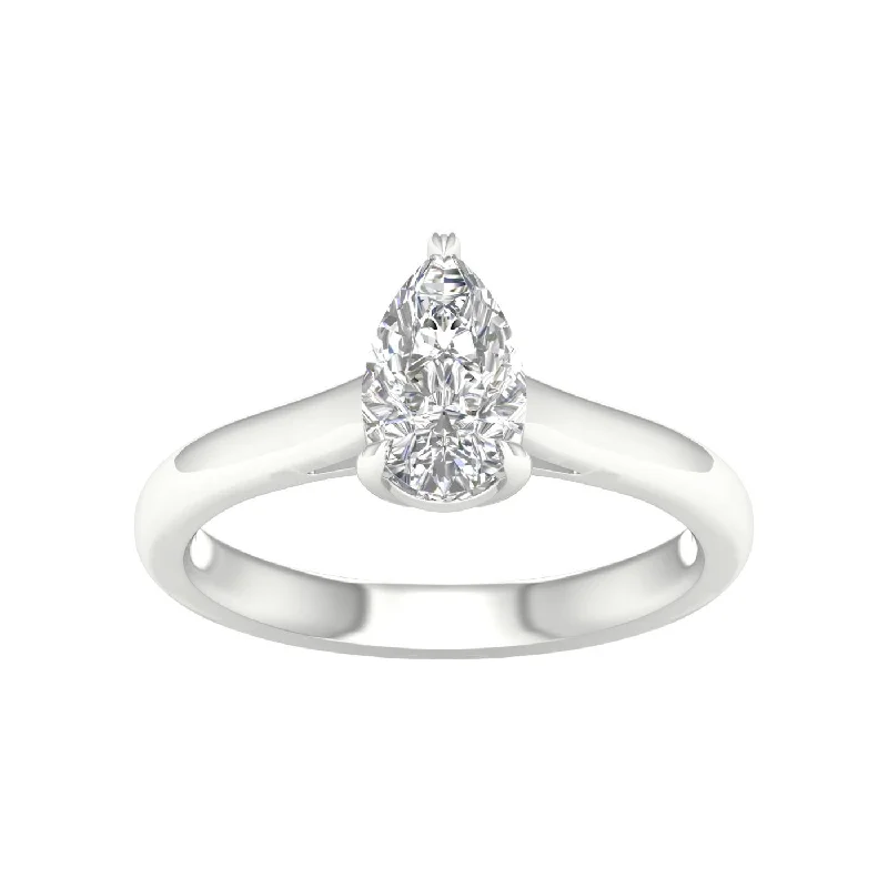 Rings with blue quartz for cool tones -14K White Gold Lab Grown 1.02ct Pear Diamond Solitaire Engagement Ring