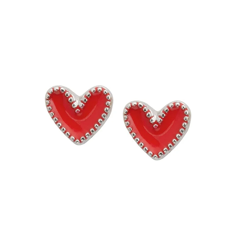 Stud Earrings for Christmas Party -Heart Stud Earrings in Red