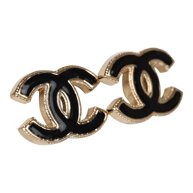 Stud Earrings for Everyday Glamour -Chanel CC Stud Earrings Black Enamel and Gold Metal