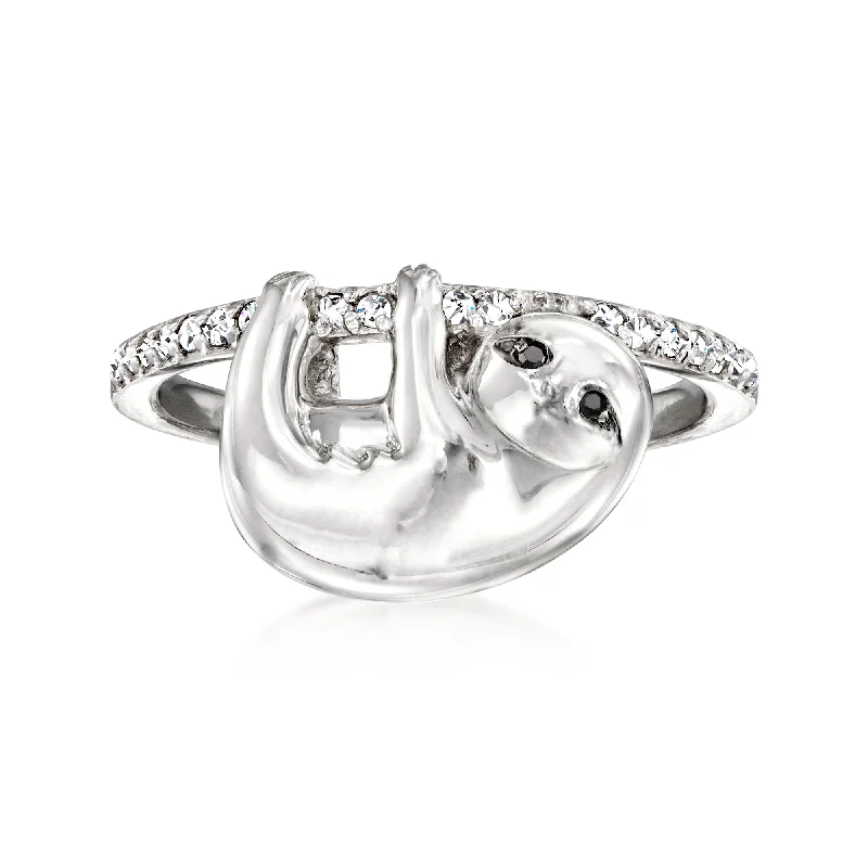 Minimalist rings with tiny diamond dot accents -Ross-Simons Black and White Diamond Sloth Ring in Sterling Silver