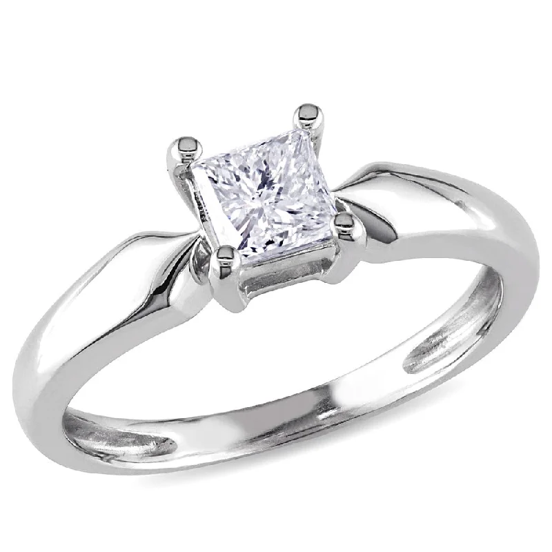 Minimalist rings with tiny diamond dot accents -Miadora 14k White Gold 1/2ct TDW Diamond Solitaire Ring (J-K, I2-I3)