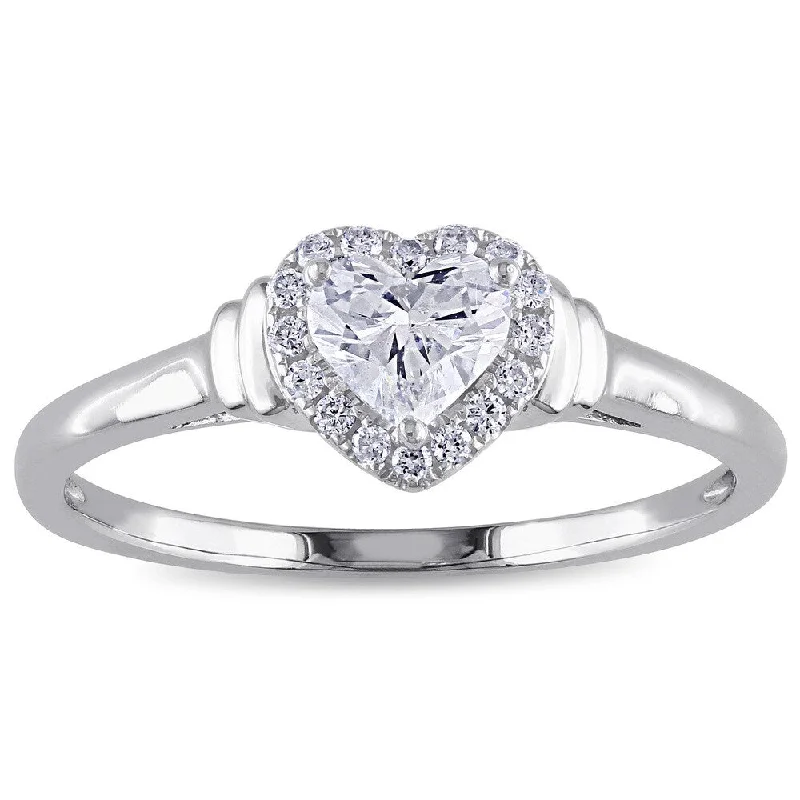 Stackable rings with mixed metal finishes -Miadora Signature Collection 14k White Gold 1/2ct TDW Heart Diamond Ring