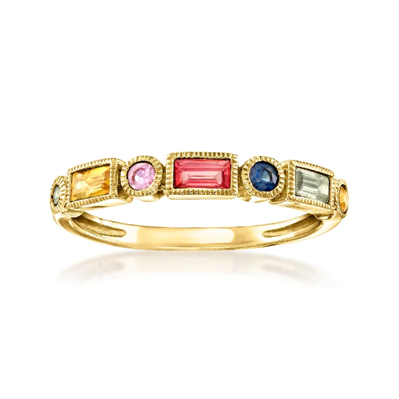 Rings with delicate filigree sapphire settings -Ross-Simons Multicolored Sapphire Ring in 14kt Yellow Gold