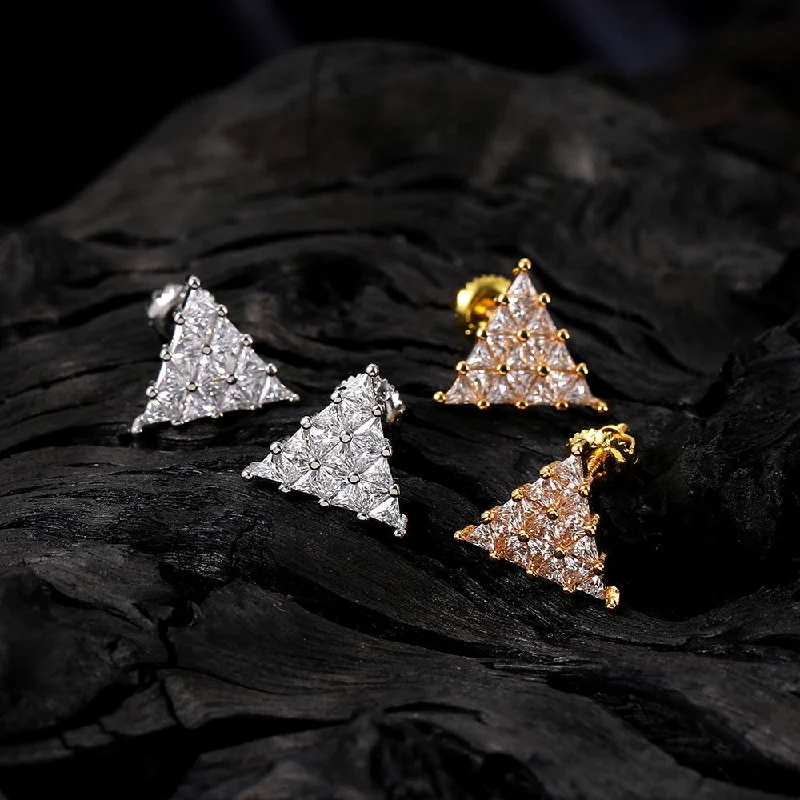 Stud Earrings for Valentine's Day -Wholesale Hip Hop Triangular Zircon Thread Stud Earrings