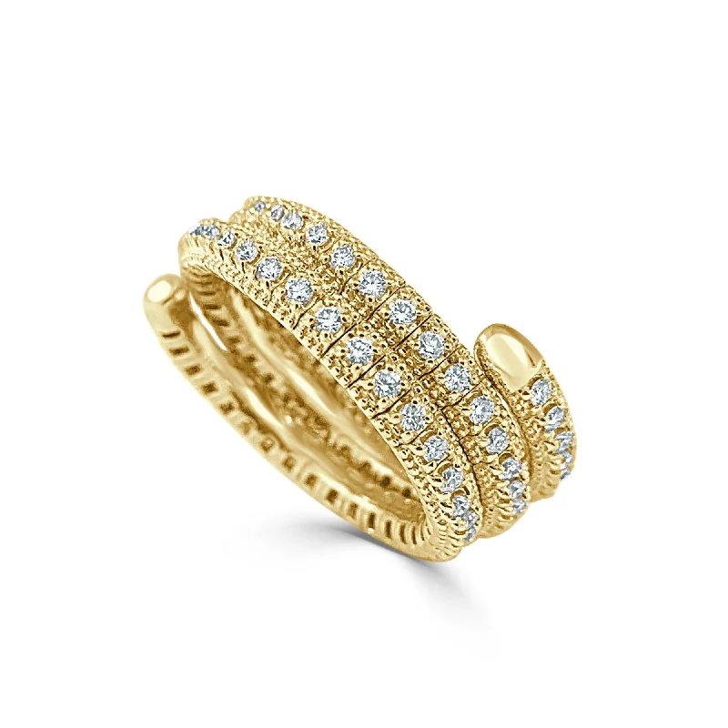 Rings with wave patterns for ocean vibes -Diamond Strectch Ring 3 Row 7/8 CT TDW 14K Gold by Joelle Collection