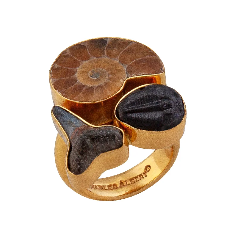 Rings with matte gold for subtle luxury -Alchemia Multi-fossil Adjustable Ring