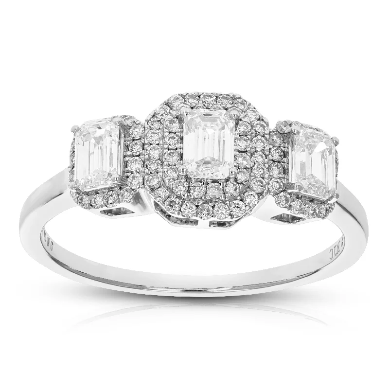 Rings with vintage claw prongs for elegance -7/8 cttw Emerald Cut Lab Grown Diamond Engagement Ring 75 Stones 14K White Gold Prong Set 2/3 Inch