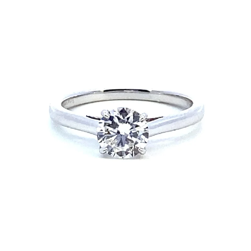 Dainty rings with subtle engraved star motifs -14K White Gold 0.96ctw Round Lab Diamond Solitaire Engagement Ring