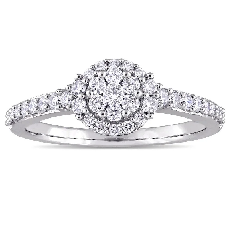 Rings with pave-set gemstones for brilliance -Miadora 14k White Gold 1/2ct TDW Diamond Floral Cluster Halo Engagement Ring