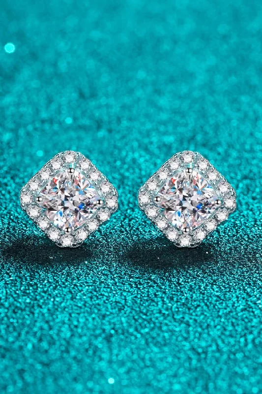 Stud Earrings for Fitness Activities -925 Sterling Silver Inlaid 2 Carat Moissanite Square Stud Earrings