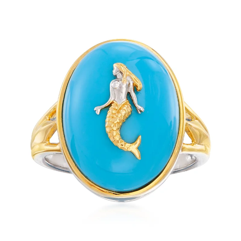 Rings with infinity loops for timeless love -Ross-Simons Turquoise Mermaid Ring in Sterling Silver and 18kt Gold Over Sterling